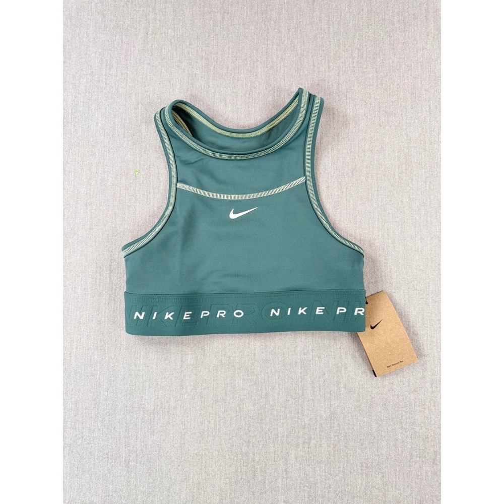 Nike Pro Kids Swoosh Sports Bra Teal Green FD306-382 Large L NWT